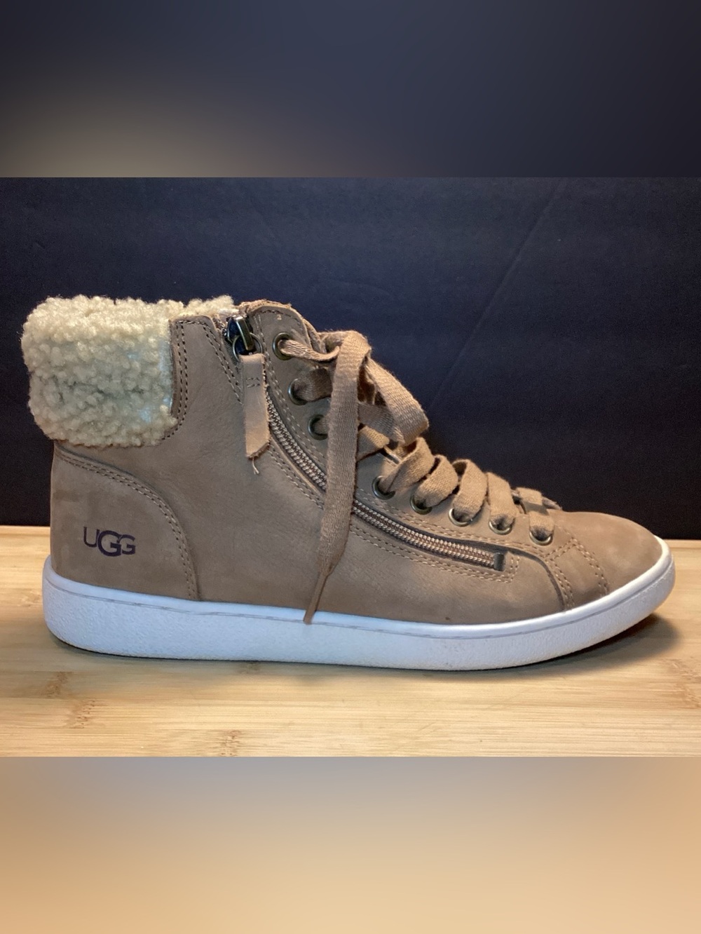 UGG Olive Chestnut High-Top Premium Nubuck Leather Upper Sneakers - Picture 3 of 10
